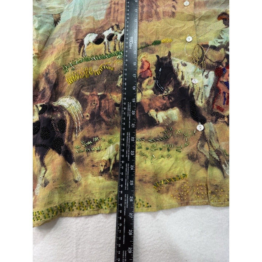 Vintage 90s Nicole Taylor 3X Plus Art to Wear Silk Beaded Cowboy Western Blouse - Picture 12 of 13